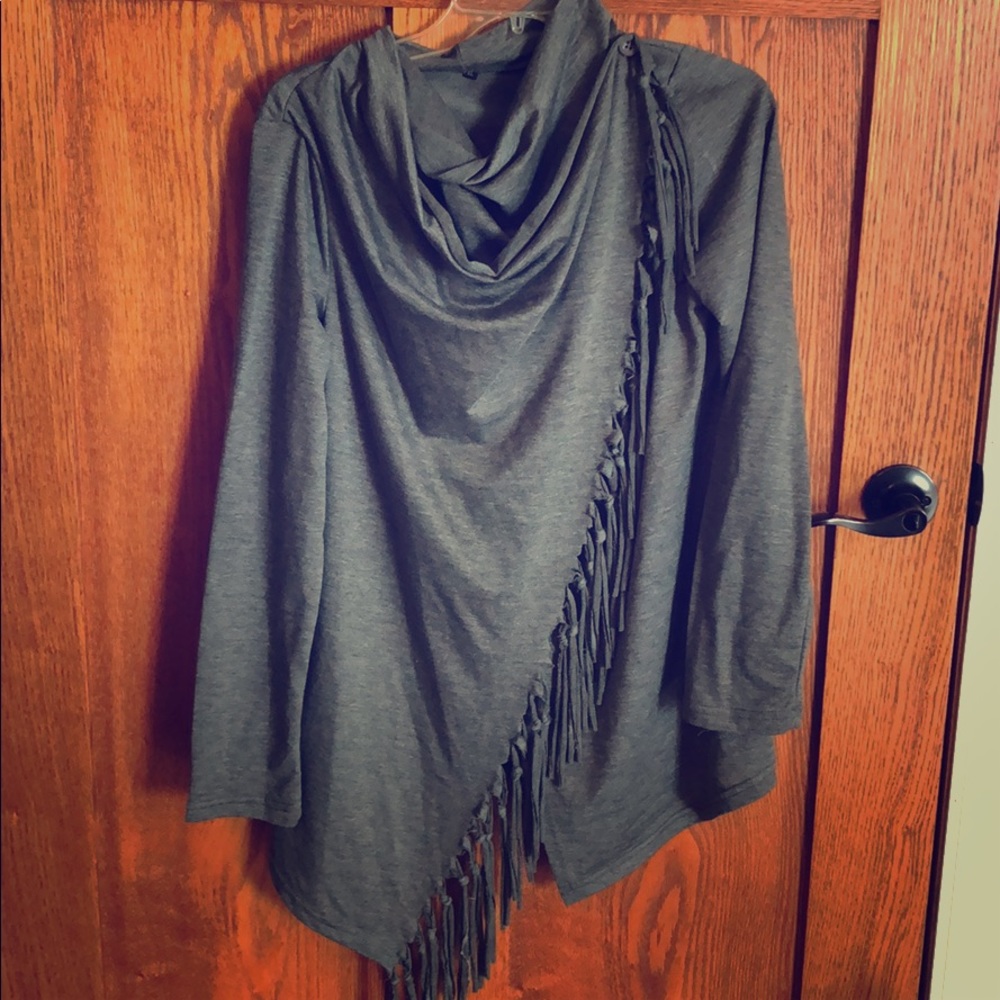 Wrap cardigan with fringe detail